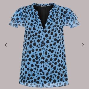 NWT Whistles Brushed Dalmatian‎ Print Blue Spotted Blouse, Lined, US Size 8